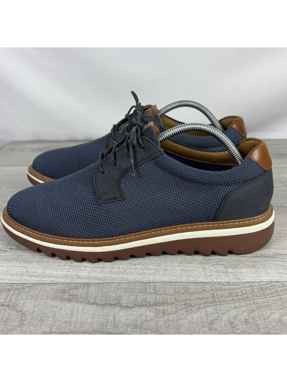 Johnston & Murphy Navy Knit Leather Oxford Sneakers Men 10.5 M TruFoam Lug Sole
